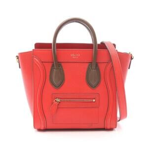 Celine Luggage Shopper Handbag Leather Khaki Red Green